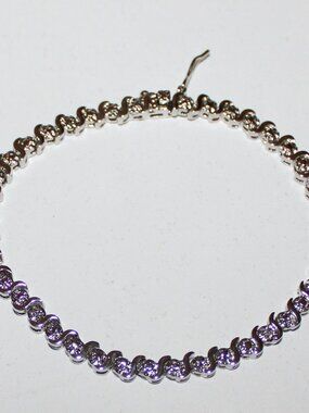 Signed DBI .925 Sterling Silver S-Link Tennis Bracelet 7.25" Brilliant Clear CZ